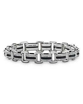 David Yurman - Men's Sterling Silver Deco Diamond Pavé Beveled Link Bracelet 