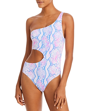 Aqua Swim Snake Print One Shoulder Cutout One Piece Swimsuit - 100% Exclusive In Pink Multi