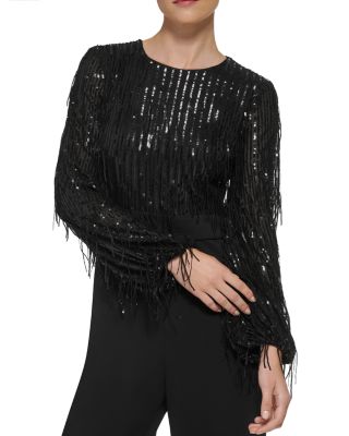 Sequin Fringe Long Sleeve Jumpsuit