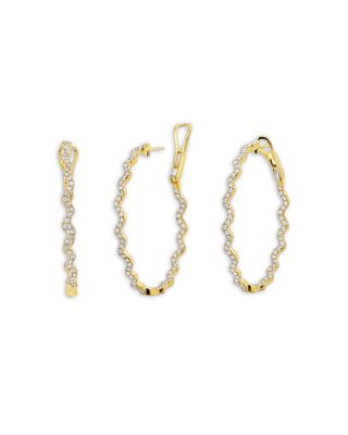 Graziela - 18K Yellow Gold Amazonia Diamond Wavy Medium Hoop Earrings