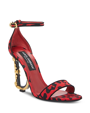 Dolce & Gabbana Leopard-print Brocade Sandals With Baroque Dg Detail In Leo/red