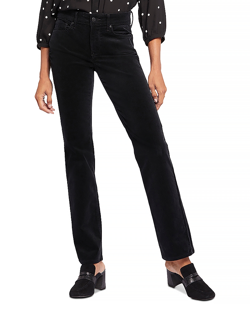 Nydj Marilyn Velveteen High Rise Straight Jeans In Black In Black
