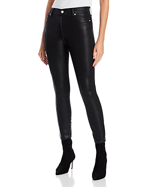 7 For All Mankind High Rise Skinny Jeans in Black Coated