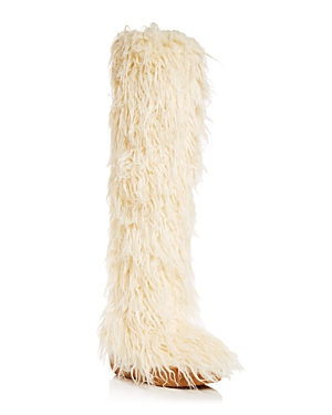 JEFFREY CAMPBELL FLUFFY FAUX FUR OVER THE KNEE WEDGE PLATFORM BOOTS