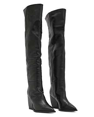 Shop Allsaints Women's Reina Pointed Toe Over The Knee Boots In Black
