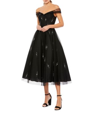 Mac Duggal Off The Shoulder Beaded Fit and Flare Dress Bloomingdale s