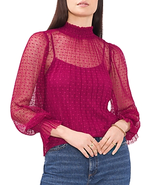 1.state Smocked Sheer Dot Top In Plum Fairy