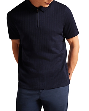 Ted Baker Speysid Textured Zip Polo In Navy