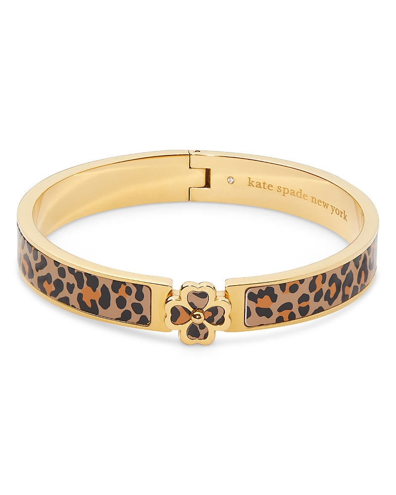 Kate Spade Gold-tone Spade Flower Printed Bangle Bracelet In Brown/gold