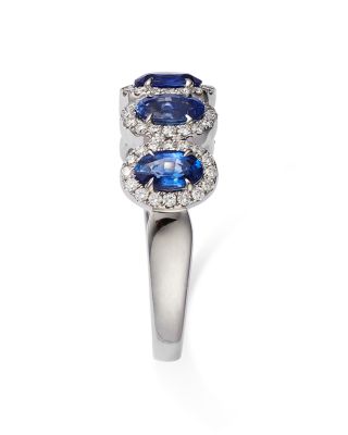 Blue Sapphire & Diamond Multi-Halo Ring in 14K White Gold 