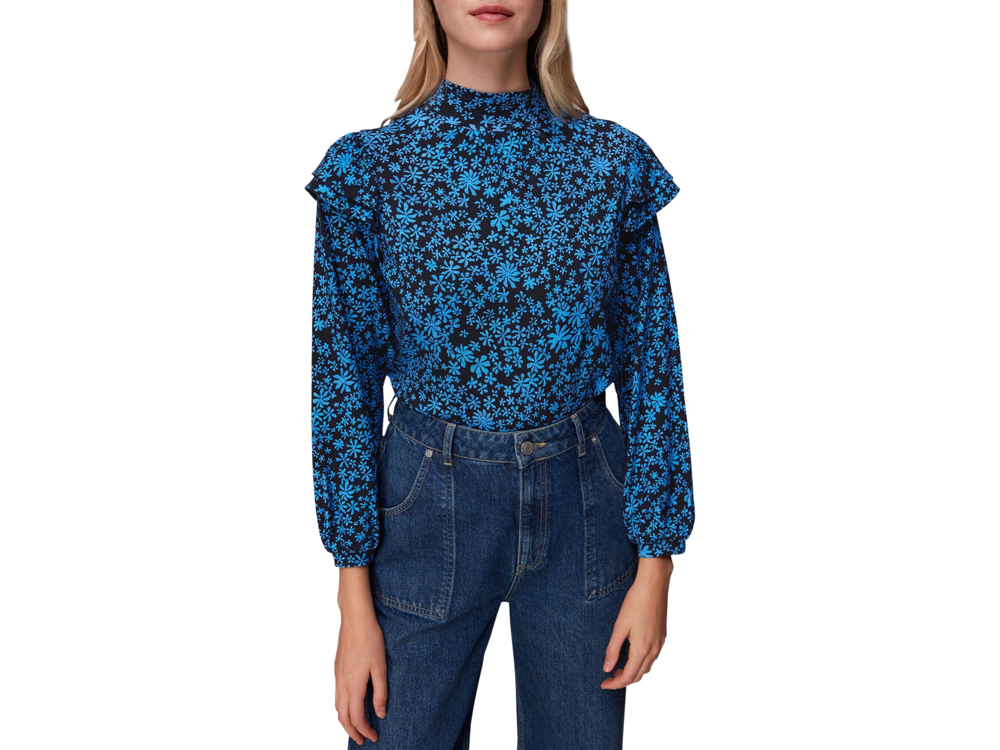 Cotton Printed Frilled Shoulder Top - Image 1