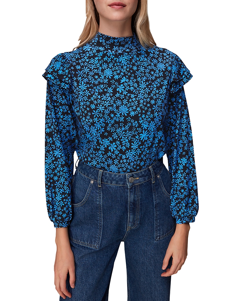 Whistles Cotton Printed Frilled Shoulder Top