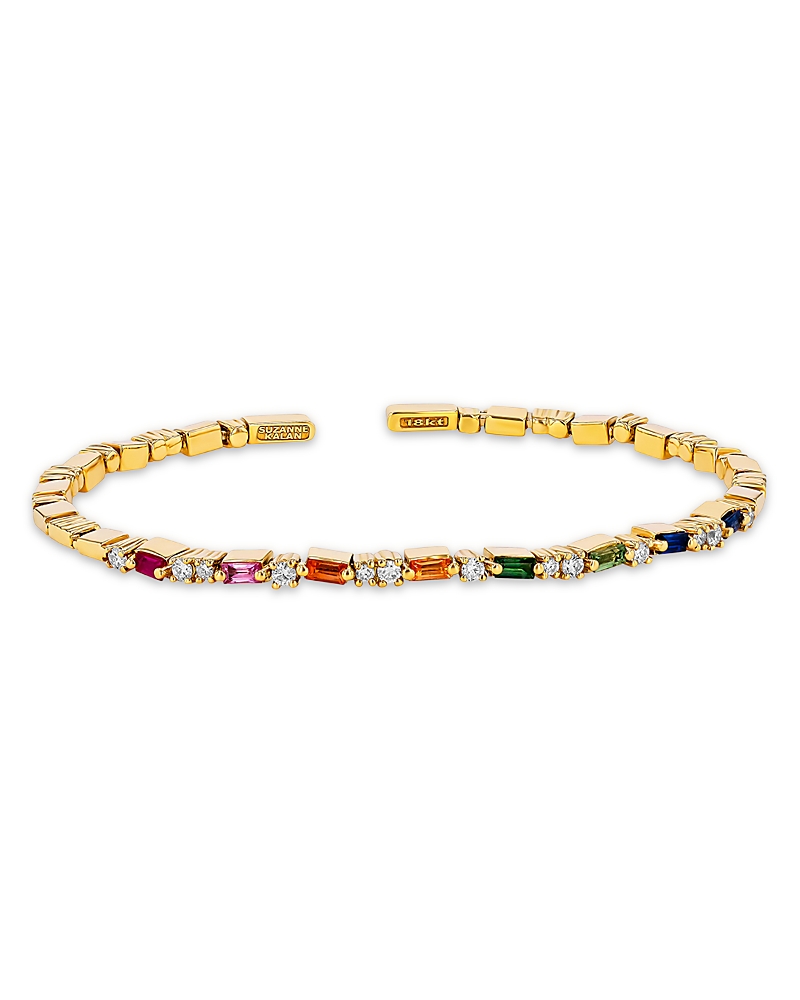 Suzanne Kalan 18k Yellow Gold Fireworks Rainbow Sapphire Baguette & Diamond Bangle Bracelet In Multi/gold