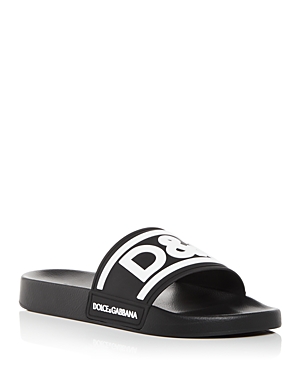 Dolce & Gabbana Men's Saint Barth Logo Slip On Pool Sandals In Black/white