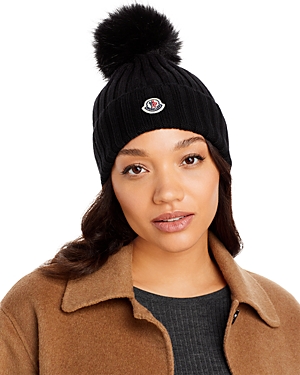Shop Moncler Wool Ribbed Pom-pom Hat In Black
