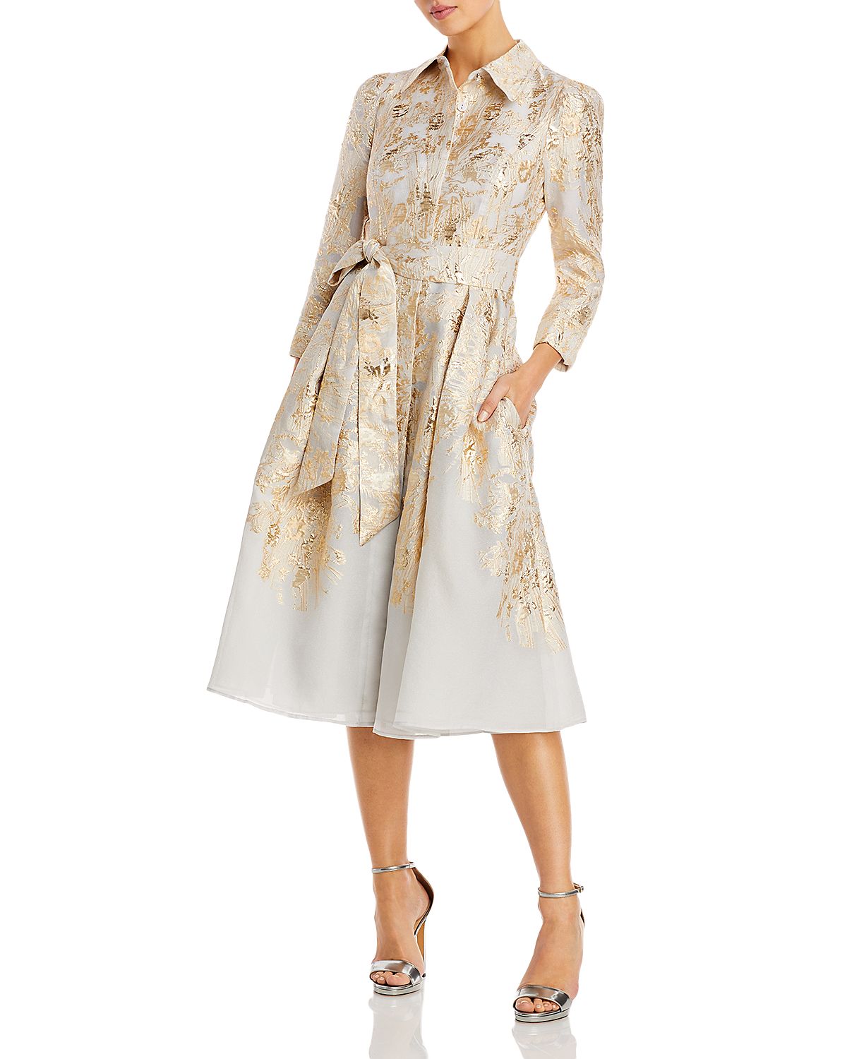 Teri Jon by Rickie Freeman Metallic Jacquard Shirt Dress