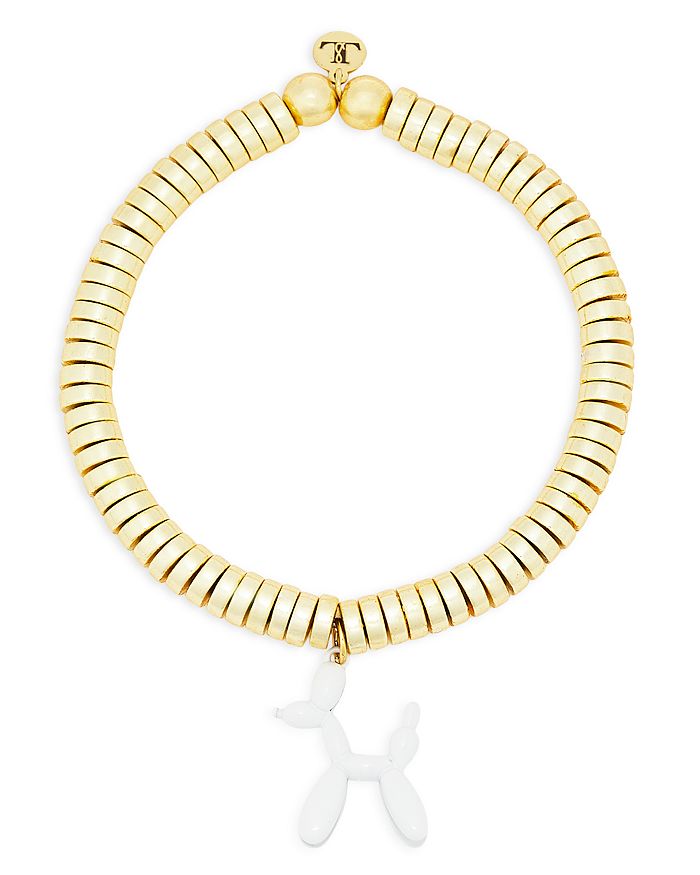 Lord & Lord Designs Color Dog Charm Beaded Stretch Bracelet in Gold