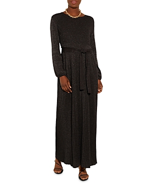Misook Bishop Sleeve Belted Shimmer Knit Maxi Dress