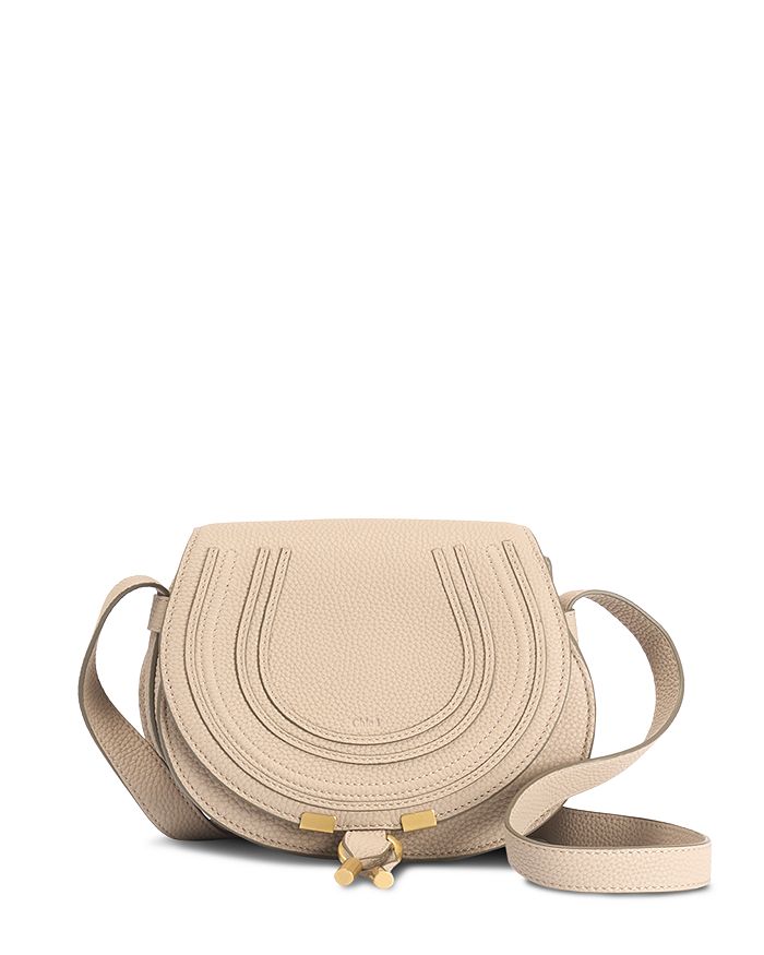 Chloé Marcie Small Leather Saddle Bag In Nomad Beige/gold