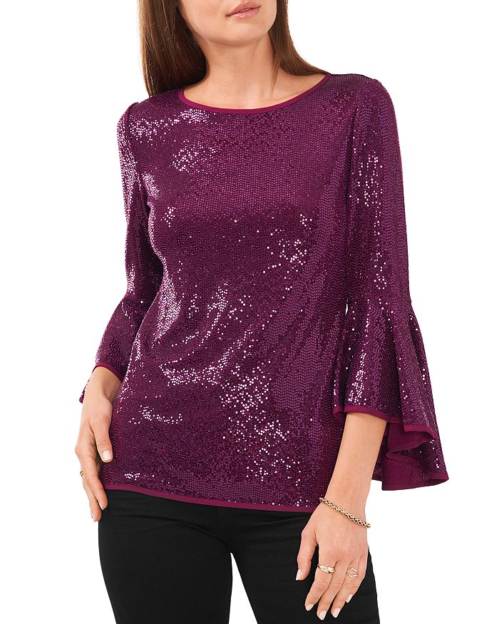 VINCE CAMUTO Sparkle Bell Sleeve Top | Bloomingdale's