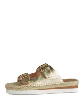 See by Chloé Women's Glyn Double Buckle Gold Espadrille Slide Sandals |  Bloomingdale's