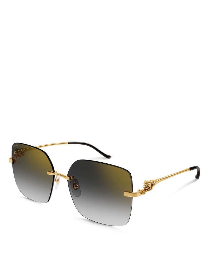 Cartier Panthere Classic 24K Gold Plated Rimless Square Sunglasses, 60mm in Gold/Gray Gradient