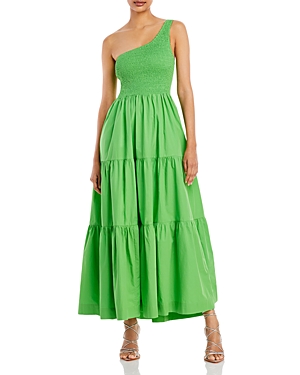 S/W/F One Shoulder Smocked Cotton Maxi Dress
