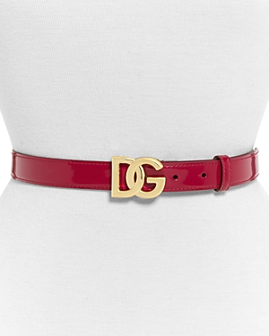 Shop Dolce & Gabbana Women's Patent Leather Logo Belt In Red/gold