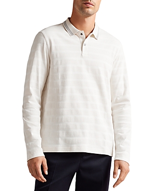 Ted Baker Penine Striped Long Sleeve Polo In Natural