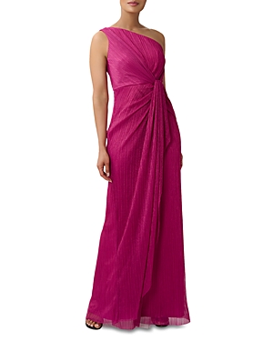 Adrianna Papell Stardust Pleated One Shoulder Gown In Magenta
