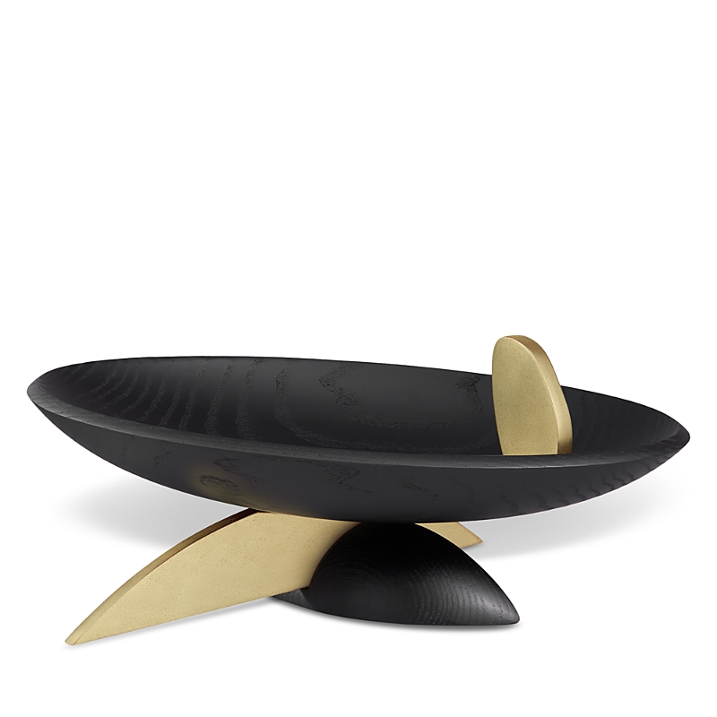 L'objet Kelly Behun Leaf Oval Bowl On Stand In Black