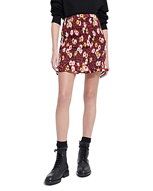 The Kooples Wild Blossom Smocked Mini Skirt In Red