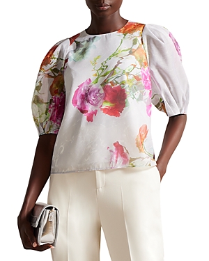 Ted Baker Ayymee Printed Puff Sleeve Top In White