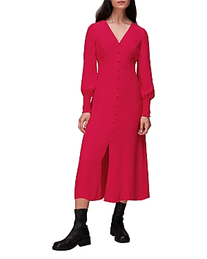 Shop Whistles Ilana Shirred Midi Dress In Pink