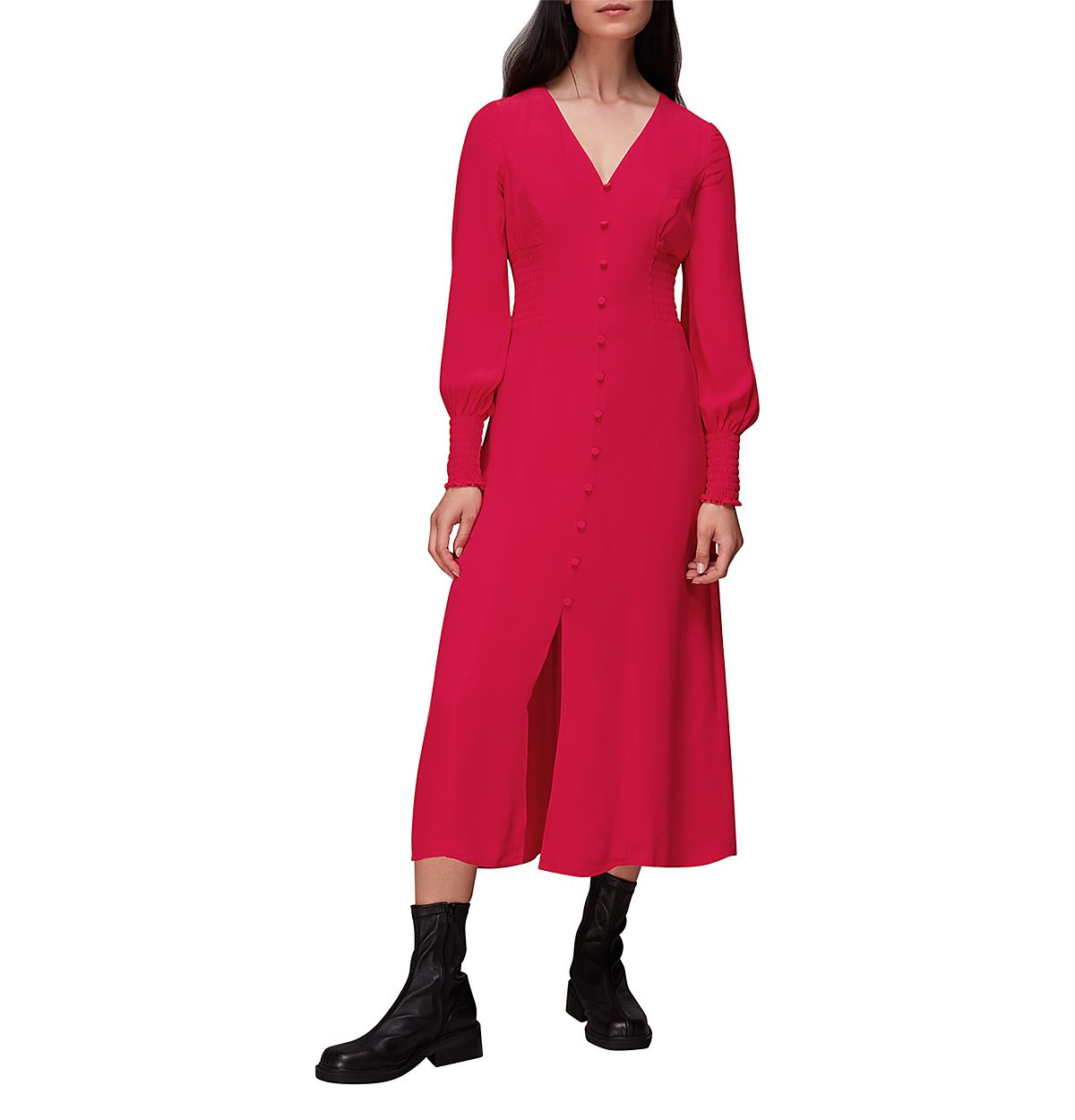 Whistles Ilana Shirred Midi Dress