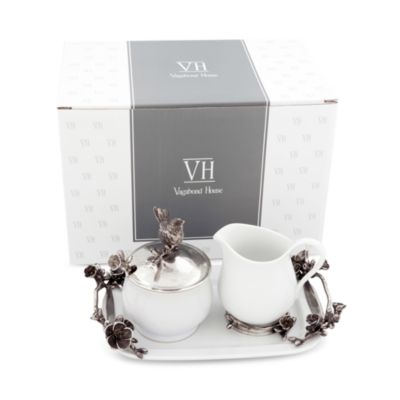 Pewter Song Bird Stoneware Creamer Set