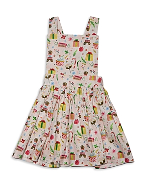 Worthy Threads Girls' Holiday Print Pinafore - Baby, Little Kid In Light Pink