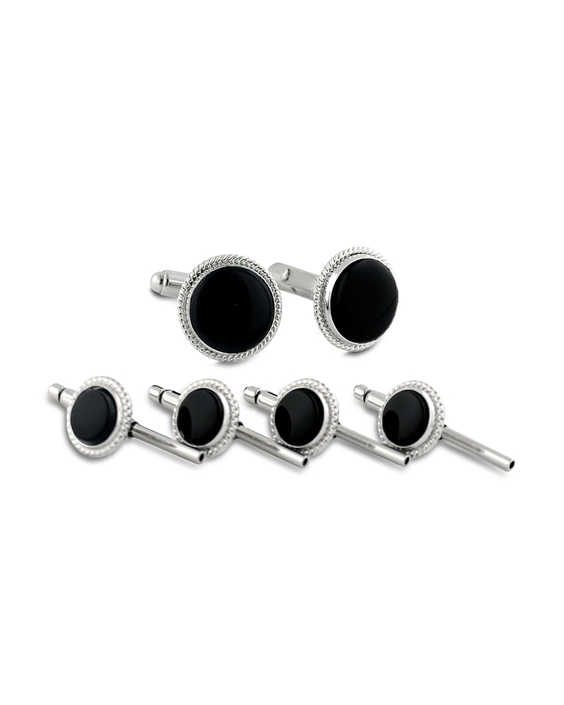 David Donahue Onyx Stud And Cufflink Set In Silver