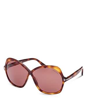 Shop Tom Ford Rosemin Butterfly Sunglasses, 64mm In Havana/purple Solid