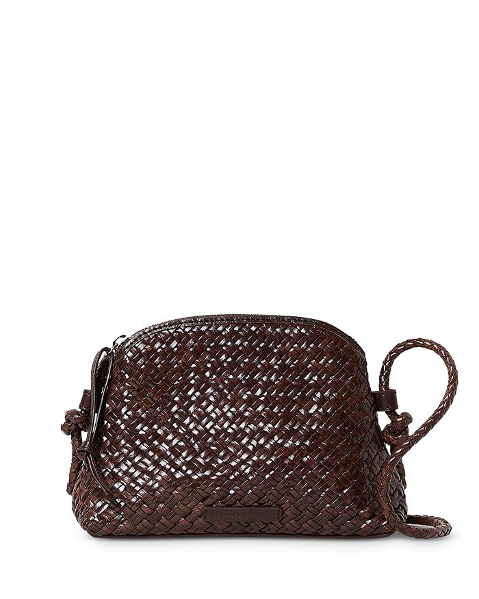 brown leather Bloomingdales purse woven cross body bag high