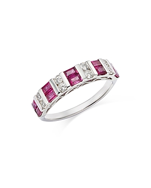 Bloomingdale's Ruby & Diamond Band In 14k White Gold - 100% Exclusive In Pink/white