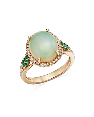 Bloomingdale's Opal, Emerald, & Diamond Halo Ring In 14k Yellow Gold - 100% Exclusive In Green/gold
