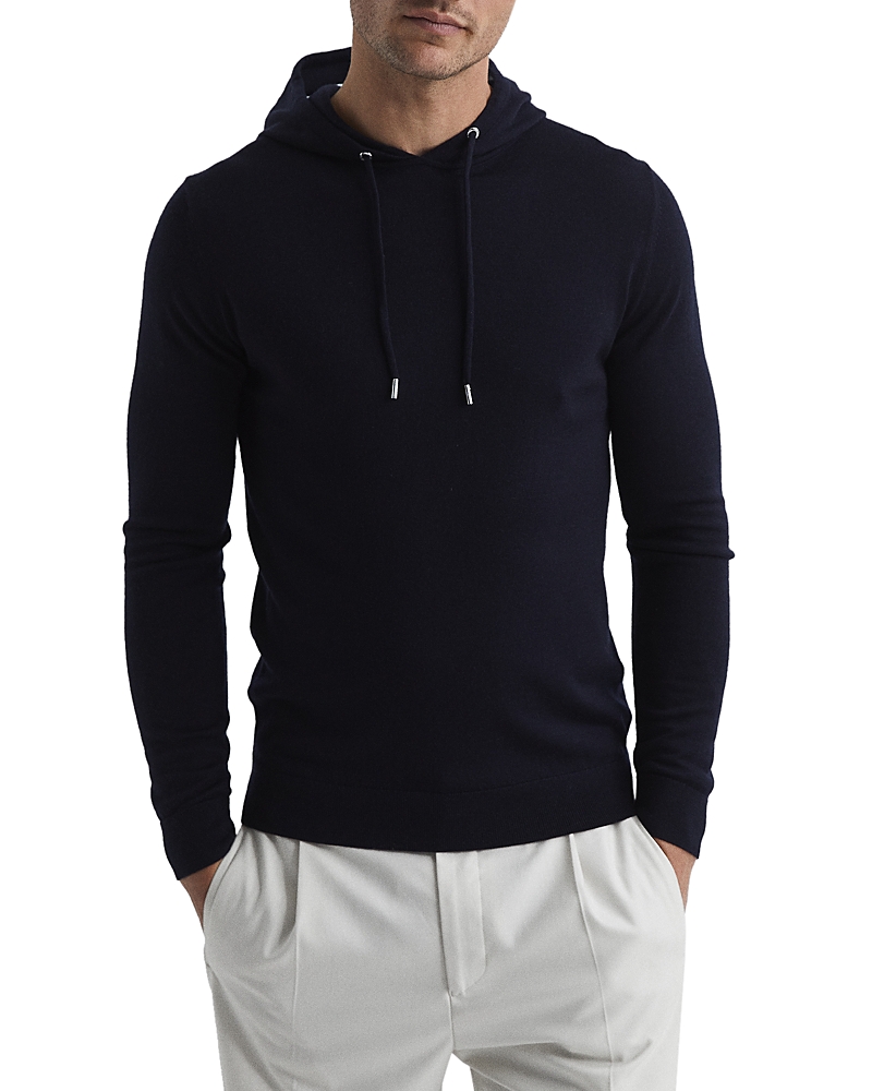 Reiss Mens Navy Blue Fabien Drawstring Regular-fit Stretch-jersey Hoody Xl In Navy