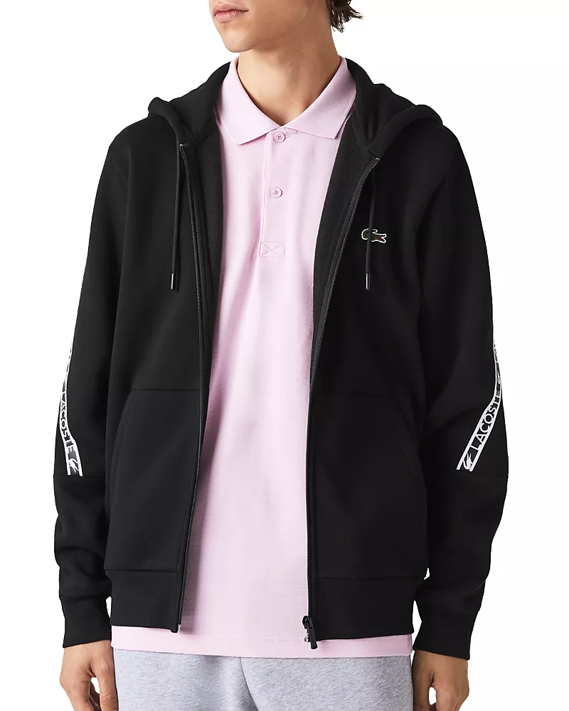 Lacoste Classic Fit Printed Bands Zip Front Hoodie
