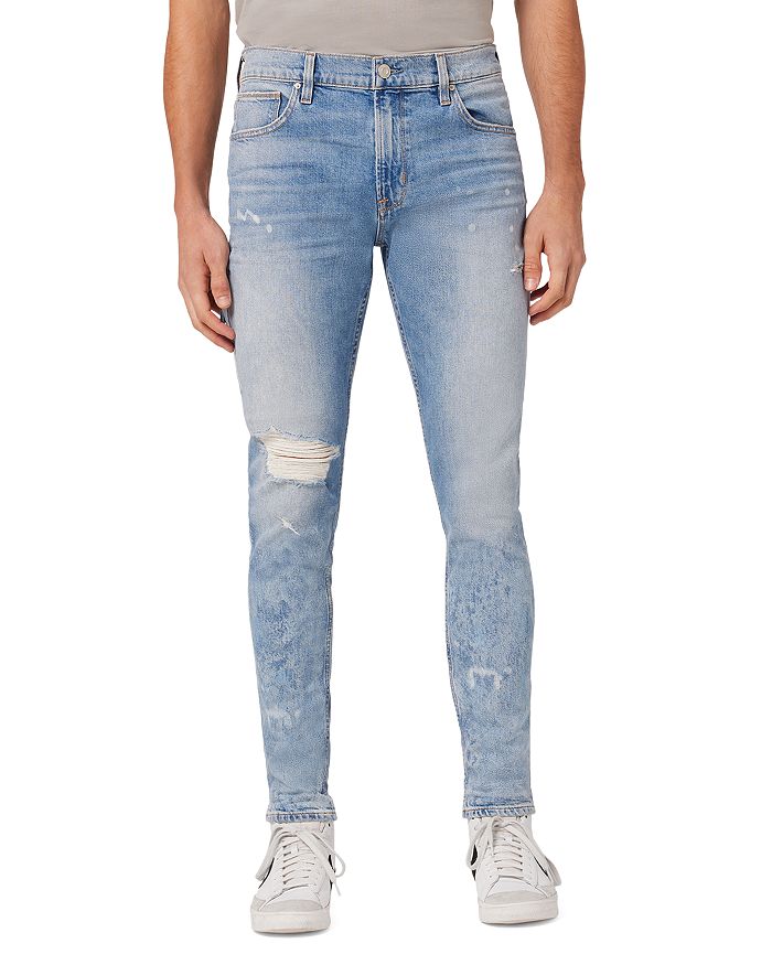 Hudson Zack Skinny Fit Moto Jeans in Clouds | Bloomingdale's