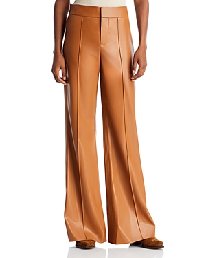 Alice And Olivia Dylan High Waist Wide Leg Pants In Black Faux Leather In Camel