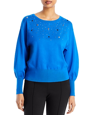 Karl Lagerfeld Hardware Embellished Balloon Sleeve Sweater In Deep French Blue