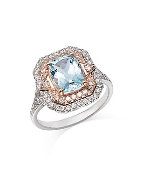 Bloomingdale's - Aquamarine & Diamond Double Halo Ring in 14K Rose & White Gold - 100% Exclusive