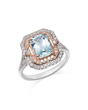 Bloomingdale's Aquamarine & Diamond Double Halo Ring In 14k Rose & White Gold - 100% Exclusive In Blue/white