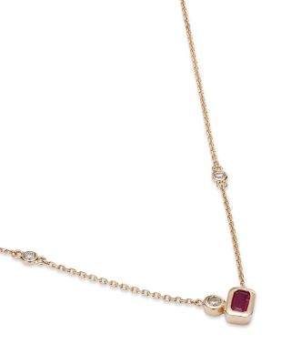 Ruby and Diamond Accent Necklace in 14K Yellow Gold, 18" 